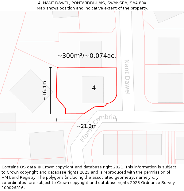 4, NANT DAWEL, PONTARDDULAIS, SWANSEA, SA4 8RX: Plot and title map