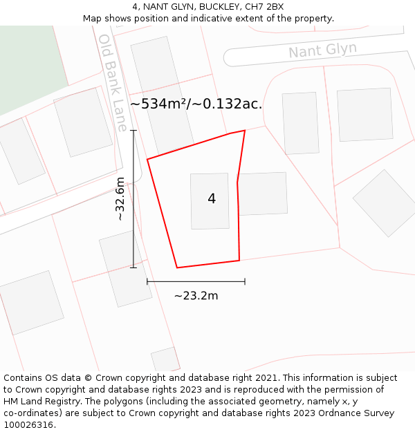 4, NANT GLYN, BUCKLEY, CH7 2BX: Plot and title map