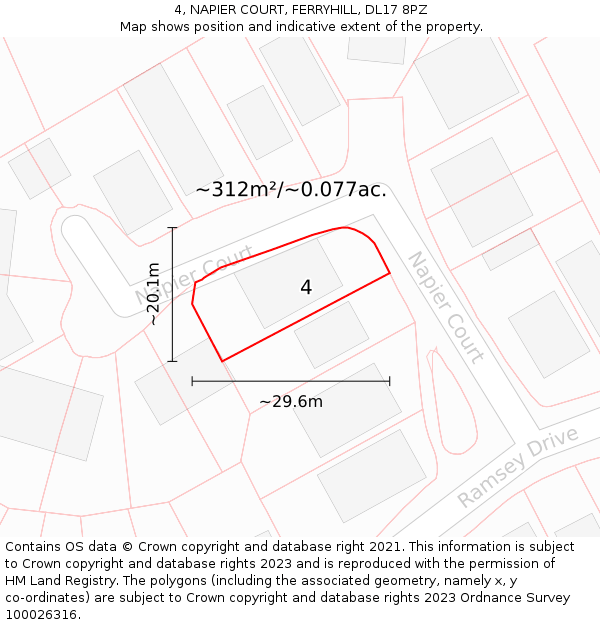 4, NAPIER COURT, FERRYHILL, DL17 8PZ: Plot and title map