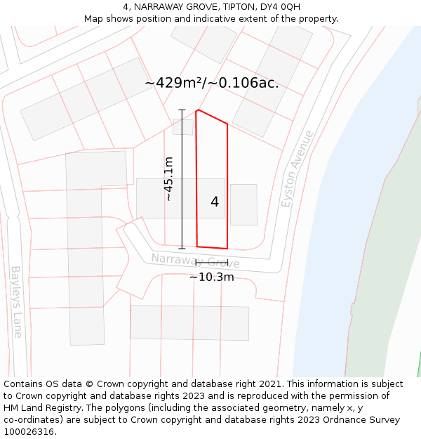 4, NARRAWAY GROVE, TIPTON, DY4 0QH: Plot and title map