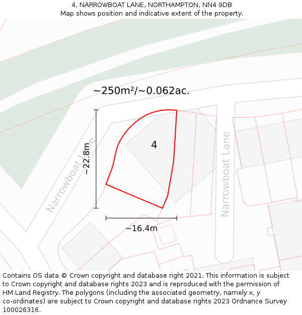 4, NARROWBOAT LANE, NORTHAMPTON, NN4 9DB: Plot and title map