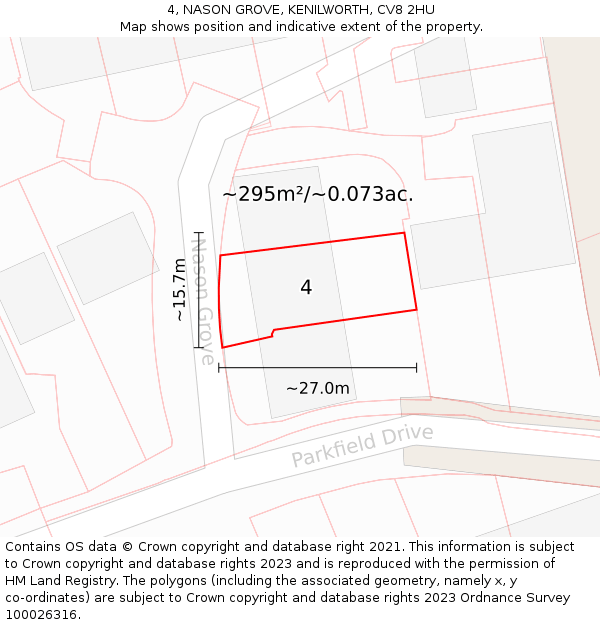 4, NASON GROVE, KENILWORTH, CV8 2HU: Plot and title map