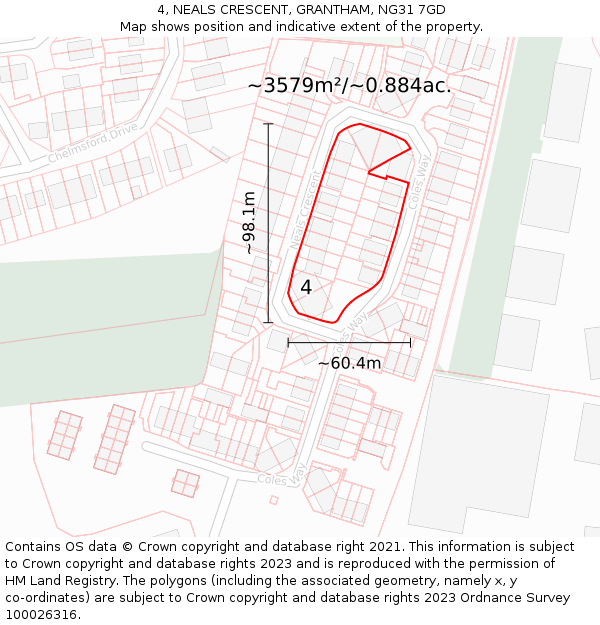 4, NEALS CRESCENT, GRANTHAM, NG31 7GD: Plot and title map