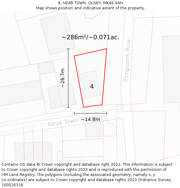 4, NEAR TOWN, OLNEY, MK46 4AN: Plot and title map