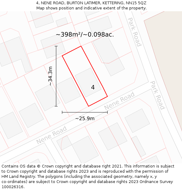 4, NENE ROAD, BURTON LATIMER, KETTERING, NN15 5QZ: Plot and title map