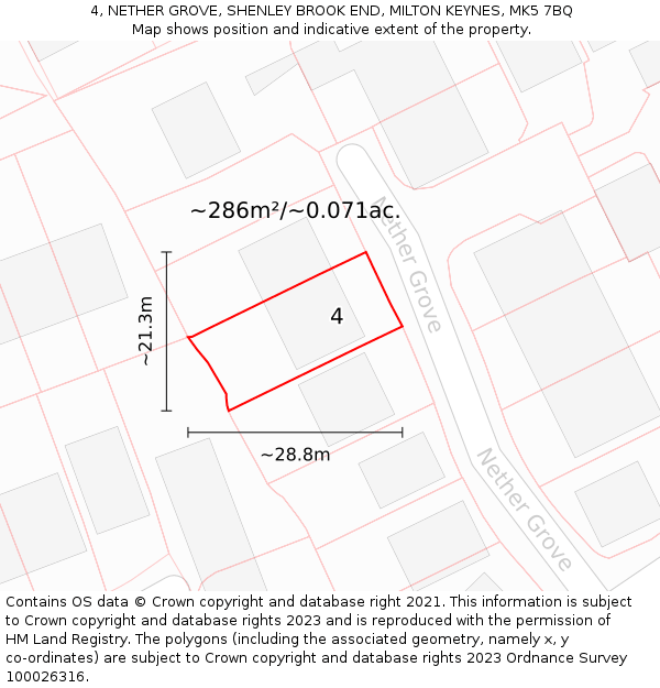 4, NETHER GROVE, SHENLEY BROOK END, MILTON KEYNES, MK5 7BQ: Plot and title map