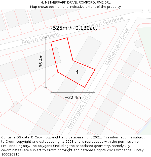 4, NETHERPARK DRIVE, ROMFORD, RM2 5RL: Plot and title map