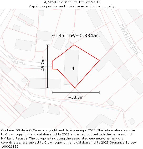 4, NEVILLE CLOSE, ESHER, KT10 8LU: Plot and title map