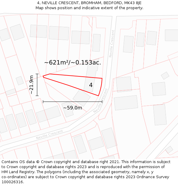 4, NEVILLE CRESCENT, BROMHAM, BEDFORD, MK43 8JE: Plot and title map