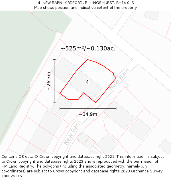 4, NEW BARN, KIRDFORD, BILLINGSHURST, RH14 0LS: Plot and title map