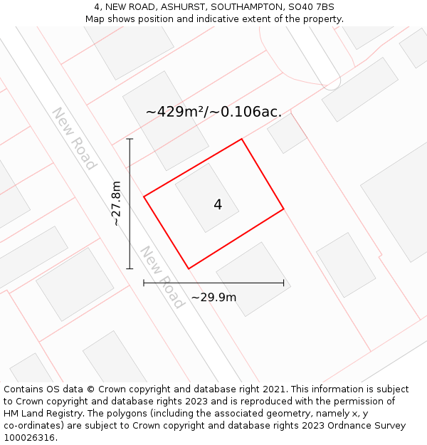 4, NEW ROAD, ASHURST, SOUTHAMPTON, SO40 7BS: Plot and title map