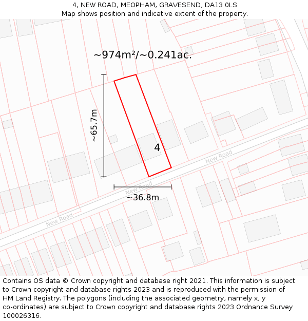 4, NEW ROAD, MEOPHAM, GRAVESEND, DA13 0LS: Plot and title map