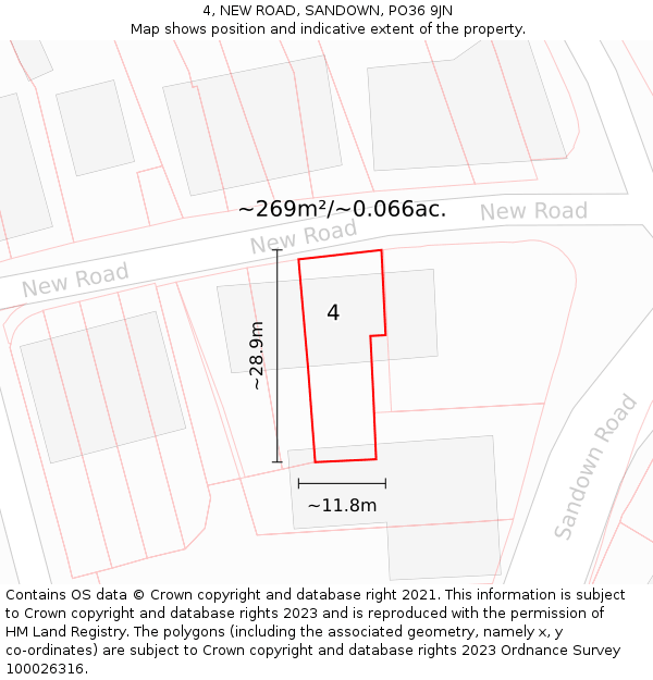 4, NEW ROAD, SANDOWN, PO36 9JN: Plot and title map