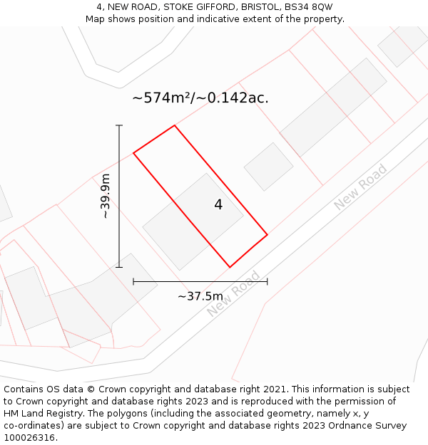 4, NEW ROAD, STOKE GIFFORD, BRISTOL, BS34 8QW: Plot and title map