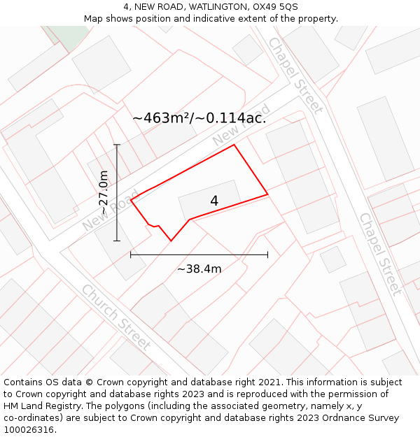 4, NEW ROAD, WATLINGTON, OX49 5QS: Plot and title map