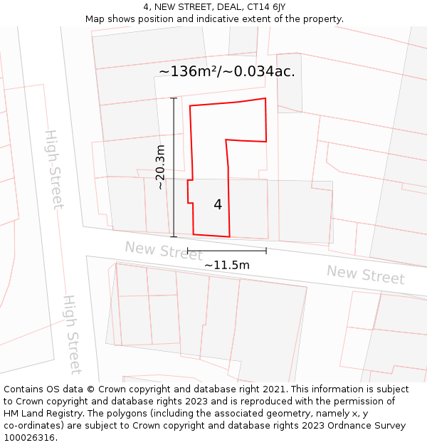 4, NEW STREET, DEAL, CT14 6JY: Plot and title map