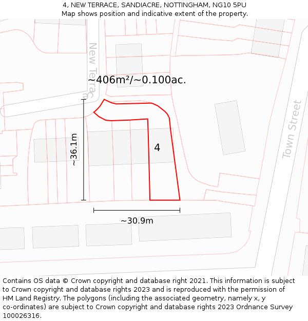 4, NEW TERRACE, SANDIACRE, NOTTINGHAM, NG10 5PU: Plot and title map