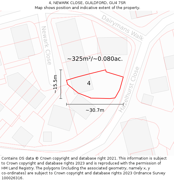 4, NEWARK CLOSE, GUILDFORD, GU4 7SR: Plot and title map
