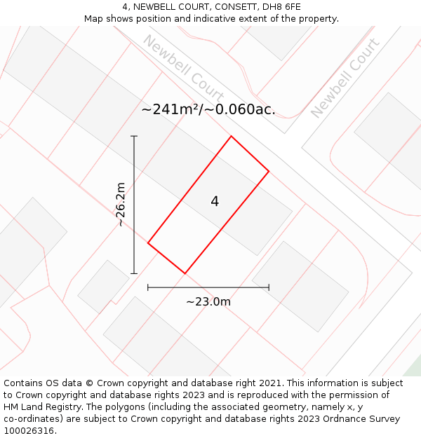 4, NEWBELL COURT, CONSETT, DH8 6FE: Plot and title map