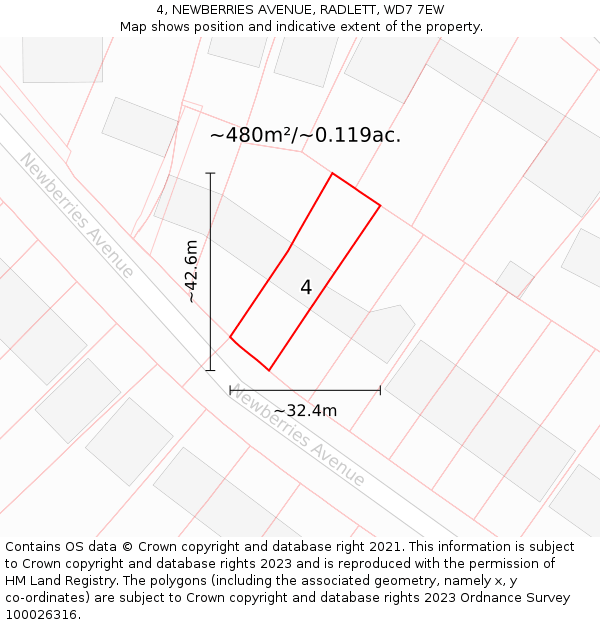 4, NEWBERRIES AVENUE, RADLETT, WD7 7EW: Plot and title map