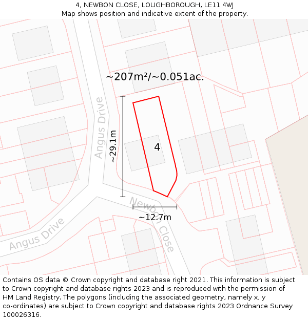 4, NEWBON CLOSE, LOUGHBOROUGH, LE11 4WJ: Plot and title map