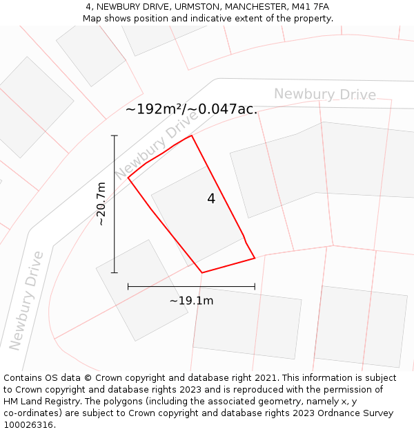 4, NEWBURY DRIVE, URMSTON, MANCHESTER, M41 7FA: Plot and title map