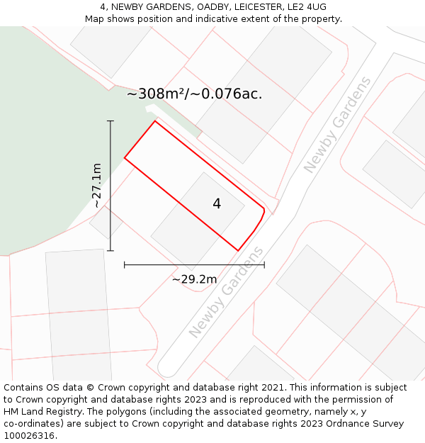 4, NEWBY GARDENS, OADBY, LEICESTER, LE2 4UG: Plot and title map