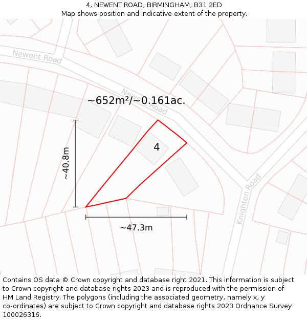 4, NEWENT ROAD, BIRMINGHAM, B31 2ED: Plot and title map