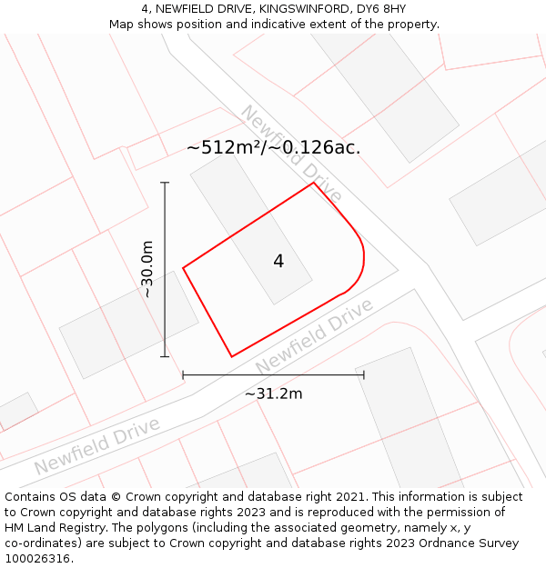 4, NEWFIELD DRIVE, KINGSWINFORD, DY6 8HY: Plot and title map