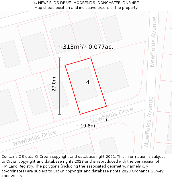 4, NEWFIELDS DRIVE, MOORENDS, DONCASTER, DN8 4RZ: Plot and title map