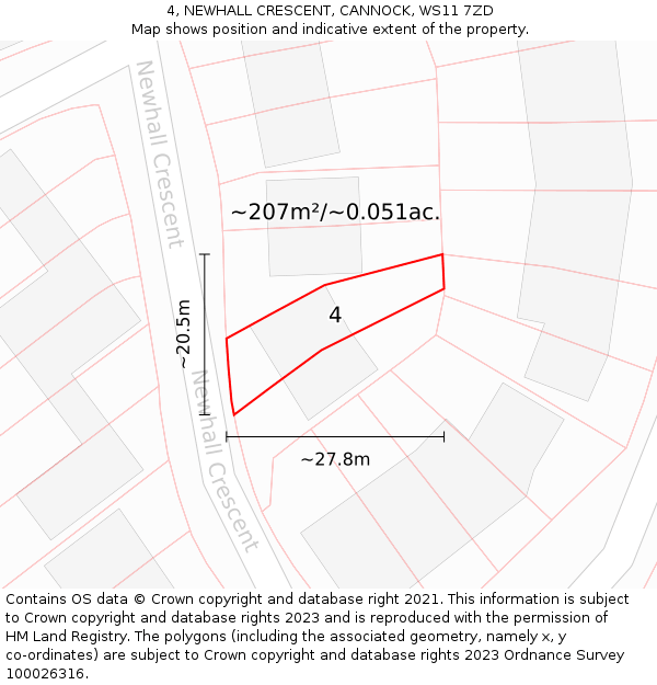 4, NEWHALL CRESCENT, CANNOCK, WS11 7ZD: Plot and title map