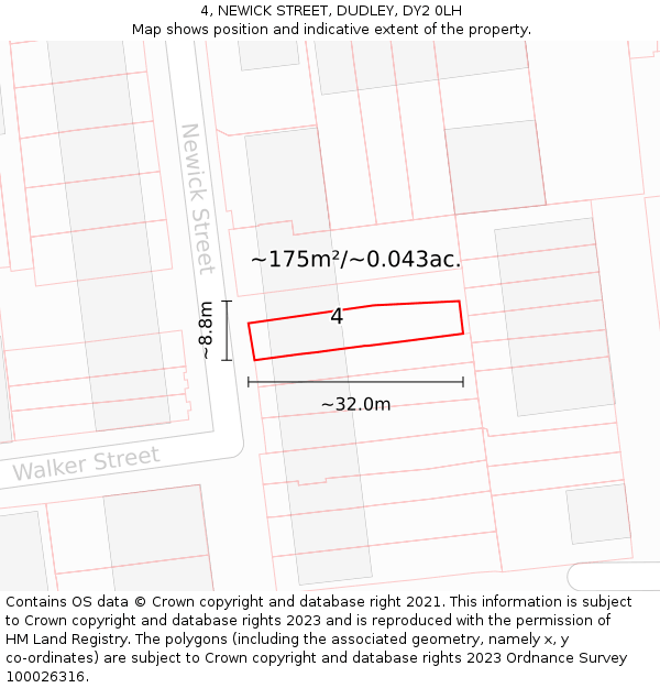 4, NEWICK STREET, DUDLEY, DY2 0LH: Plot and title map