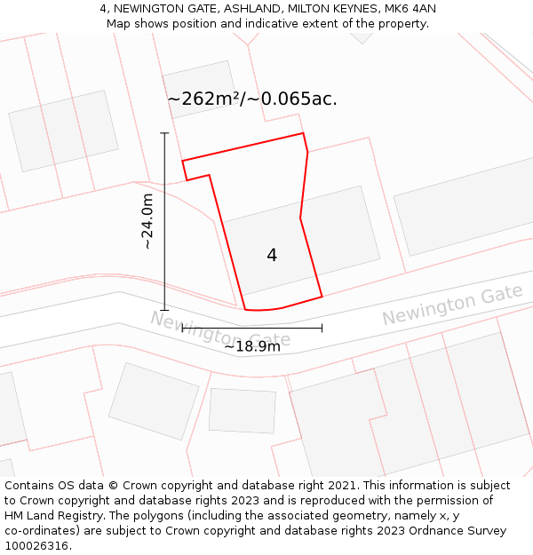 4, NEWINGTON GATE, ASHLAND, MILTON KEYNES, MK6 4AN: Plot and title map