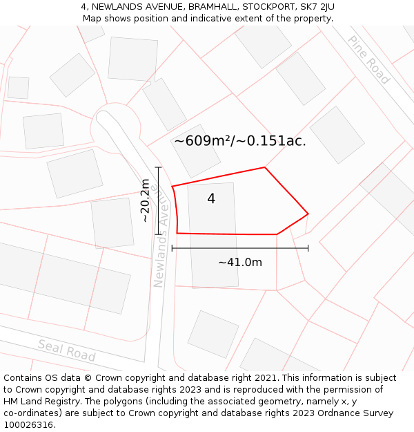 4, NEWLANDS AVENUE, BRAMHALL, STOCKPORT, SK7 2JU: Plot and title map