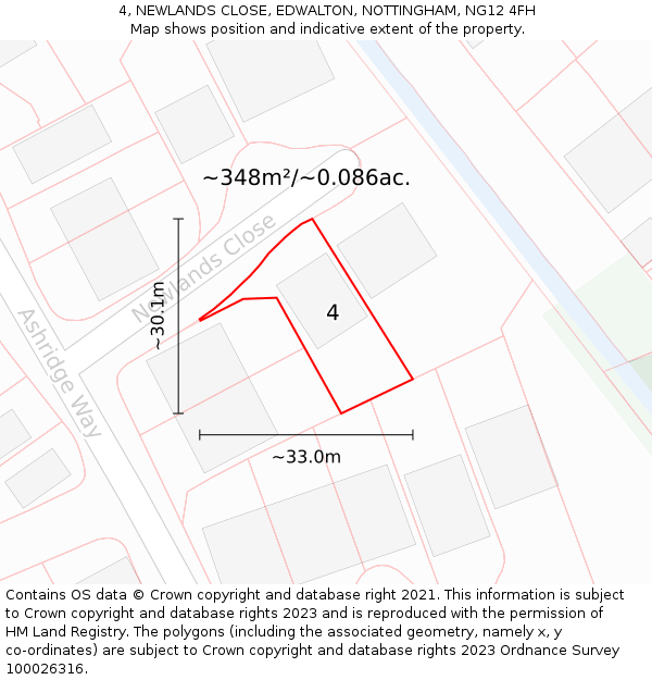 4, NEWLANDS CLOSE, EDWALTON, NOTTINGHAM, NG12 4FH: Plot and title map