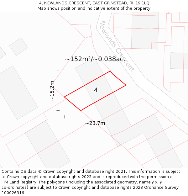 4, NEWLANDS CRESCENT, EAST GRINSTEAD, RH19 1LQ: Plot and title map