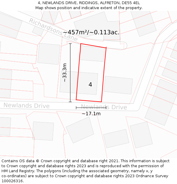 4, NEWLANDS DRIVE, RIDDINGS, ALFRETON, DE55 4EL: Plot and title map