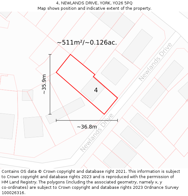 4, NEWLANDS DRIVE, YORK, YO26 5PQ: Plot and title map