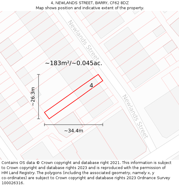 4, NEWLANDS STREET, BARRY, CF62 8DZ: Plot and title map