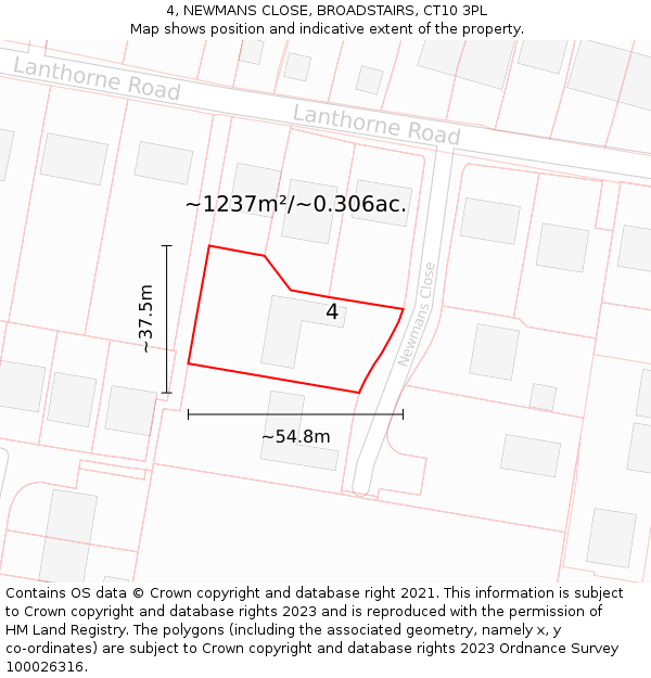 4, NEWMANS CLOSE, BROADSTAIRS, CT10 3PL: Plot and title map