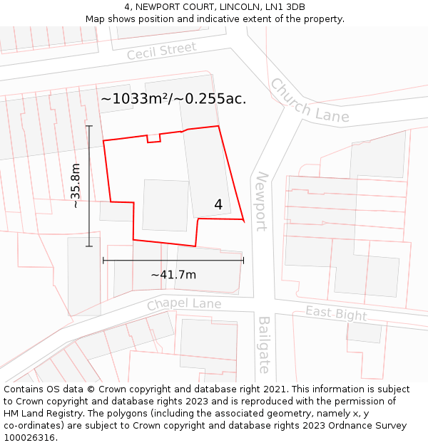 4, NEWPORT COURT, LINCOLN, LN1 3DB: Plot and title map