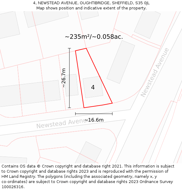 4, NEWSTEAD AVENUE, OUGHTIBRIDGE, SHEFFIELD, S35 0JL: Plot and title map