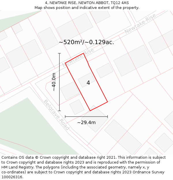 4, NEWTAKE RISE, NEWTON ABBOT, TQ12 4AS: Plot and title map