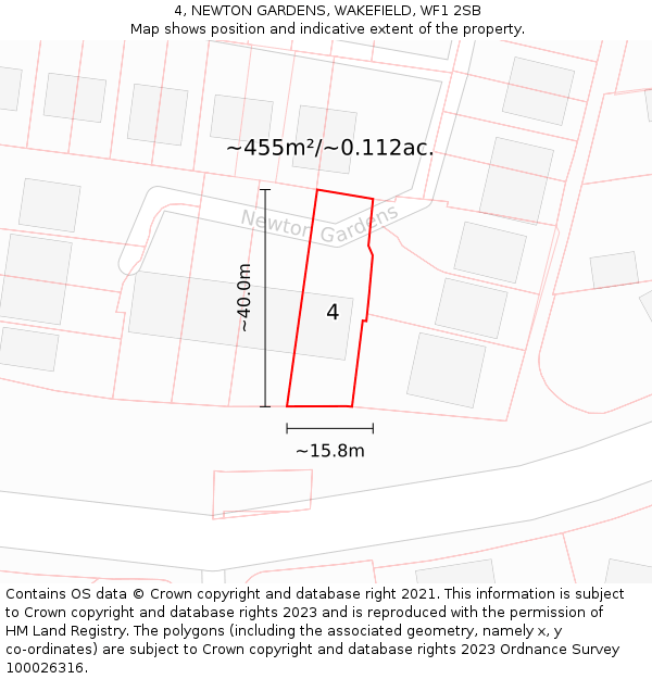 4, NEWTON GARDENS, WAKEFIELD, WF1 2SB: Plot and title map