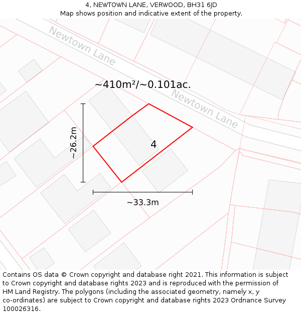 4, NEWTOWN LANE, VERWOOD, BH31 6JD: Plot and title map