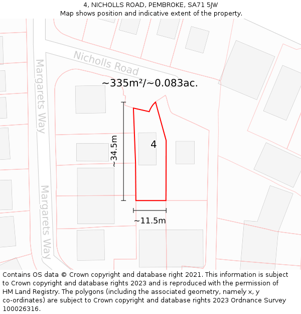 4, NICHOLLS ROAD, PEMBROKE, SA71 5JW: Plot and title map