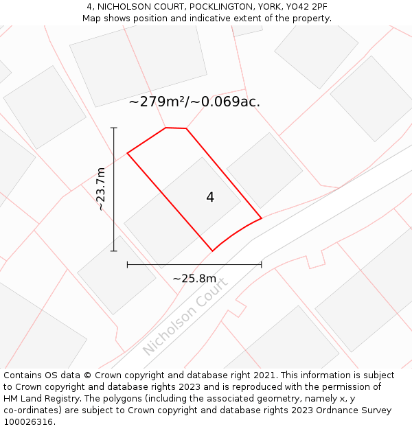 4, NICHOLSON COURT, POCKLINGTON, YORK, YO42 2PF: Plot and title map