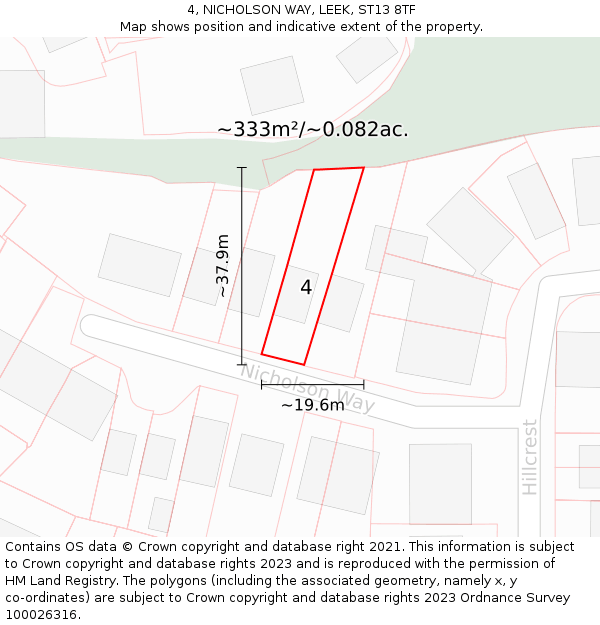 4, NICHOLSON WAY, LEEK, ST13 8TF: Plot and title map