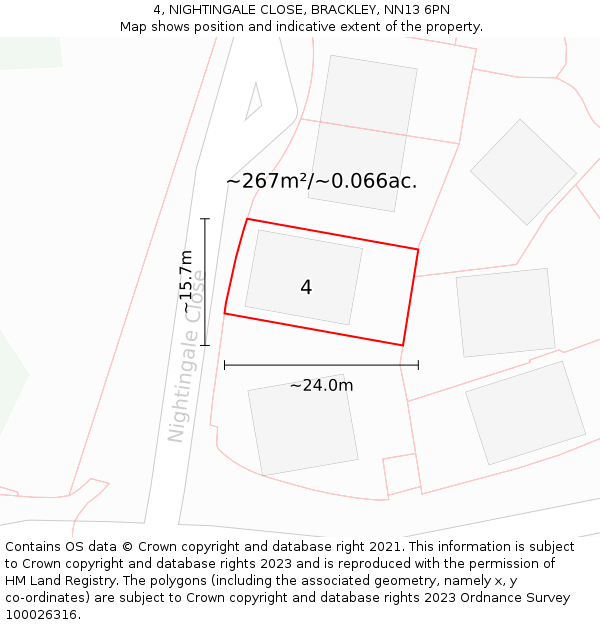 4, NIGHTINGALE CLOSE, BRACKLEY, NN13 6PN: Plot and title map