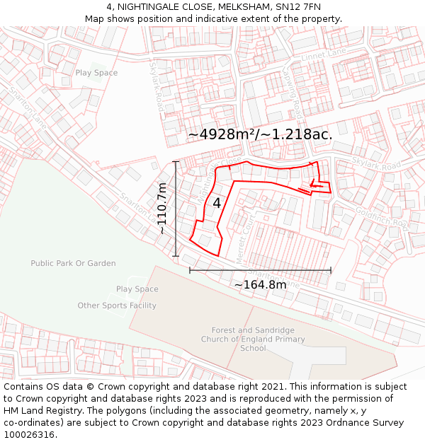 4, NIGHTINGALE CLOSE, MELKSHAM, SN12 7FN: Plot and title map